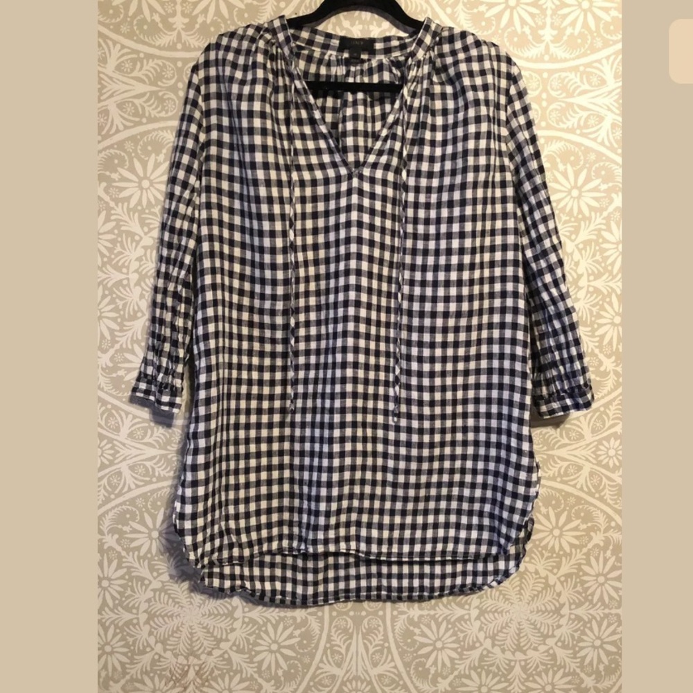 J Crew Linen Gingham Tunic Shirt Blouse